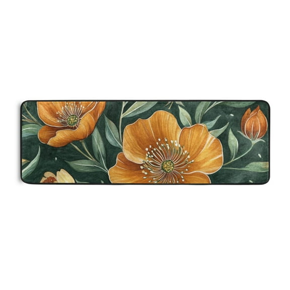 Orange Flowers on Green Runner Rug for Hallways Kitchen Non Slip 2'x 6' Washable Hall Carpet for Bedroom Entryway Laundry Room