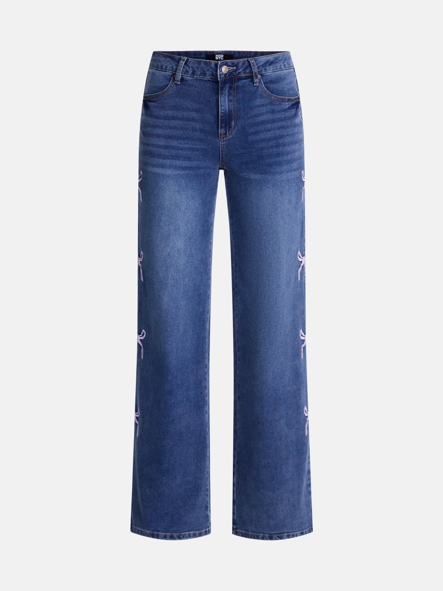 Madden NYC Women’s Ultra 90's Jeans with Bow Embroidery, 32'' Inseam, Sizes 00-18