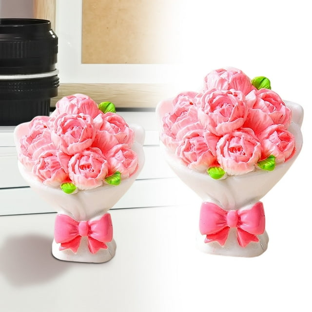 Jkkant Mini Resin Flower Bouquet Figurines, Cute Small Artificial Flower Crafts for Desktop, Tabletop & Home Decoration