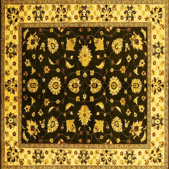 Ahgly Company Machine Washable Indoor Square Oriental Yellow Traditional Area Rugs, 8' Square