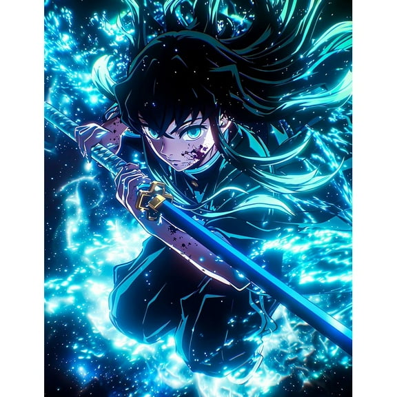 5D Diamond Painting Kit, Demon Slayer Themed Round Acrylic Diamond Craft, DIY Arts and Crafts - Home Wall Decor
