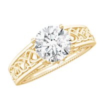 Rosec Jewels Lab Created Diamond Engagement Ring - Vintage Style Celtic Knot Ring (7 mm, Ef-Vs Quality Certified), 18K Yellow Gold, US 8.50