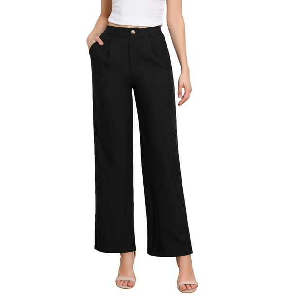 Allegra K Pantalones de Vestir de Pierna Ancha para Mujeres, Pantalones Elegantes de Cintura Alta para Trabajo XL Negro