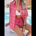 thumbnail image 4 of Conjunto de 2 Piezas para Mujer, con Estampado Floral Tropical Suave de Verano, Cuello en V, Corta, Botones y Pantalones Cortos. Rosa-Rojo XL, 4 of 10