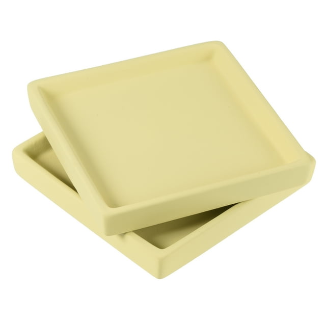 Unique Bargains 5' Ceramic Square Planter Saucer Flower Pot Drip Tray Coaster, Chartreuse 2 Pack