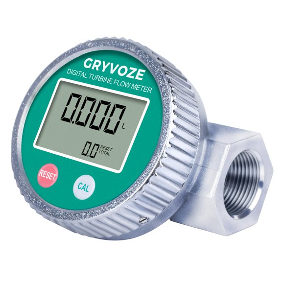 Medidor de flujo digital GRYVOZE para agua y combustible, 3/4 pulgadas, 1-50 LPM, IP68