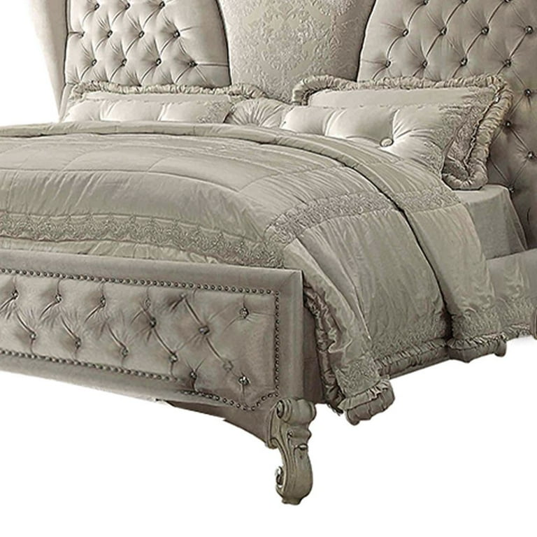 ACME Versailles Vintage-Style Queen Bed, Bone White/Ivory Velvet