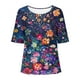 thumbnail image 4 of Fiudx Ropa de Mujer Top de Manga Corta con Cuello Redondo y Botones de Lino con Estampado Informal para Mujer, 4 of 5
