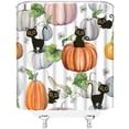 thumbnail image 2 of JOOCAR Fall Pumpkin Cat Shower Curtain Thanksgiving Harvest Watercolor Pumpkin Leaves Autumn Holiday Witch Kitten Rustic Farmhouse Bathroom Curtain with Hooks,Orange Black Green, 2 of 6