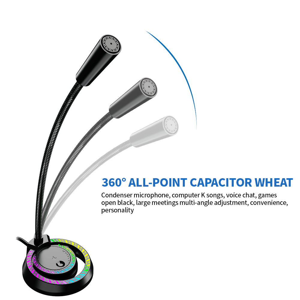 USB Recording Microphone WIth RGB LED Light Stand For Laptop YouTube Live Broadcast Karaoke Gamers Computer Microphone