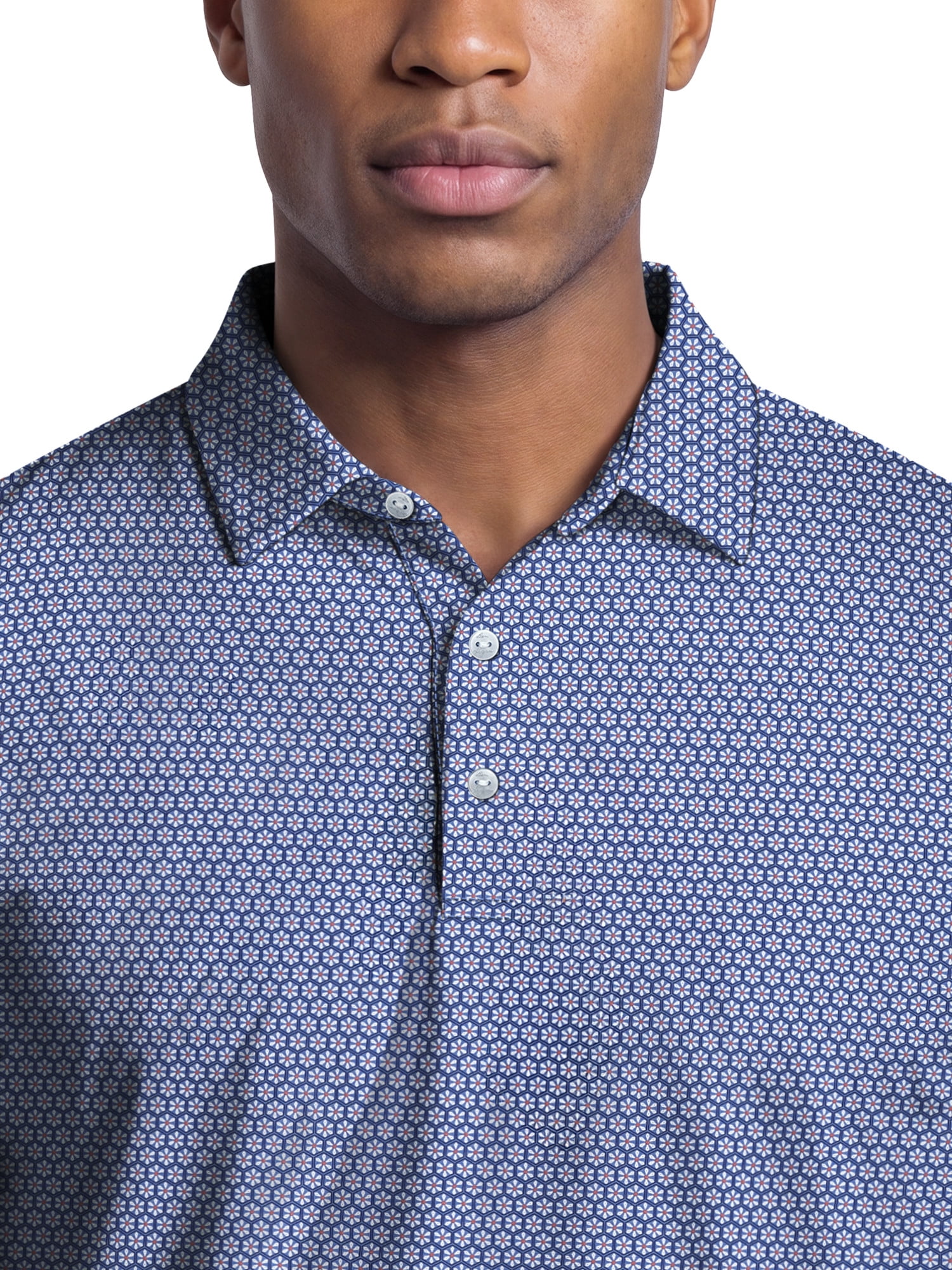 Ben Hogan Performance Men's & Big Men's Flower Geo Print Short Sleeve Golf Polo Shirt, Sizes S-4XLT