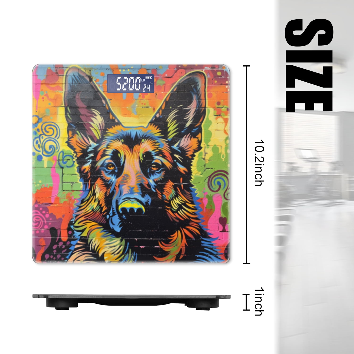 High Precision Body Weight Scale Smart Bathroom Scales with Large LCD Display(400lbs),Decorative for Bedroom-Vibrant Graffiti Mural Of German Shepherd