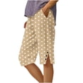 thumbnail image 2 of Cagogo Women Polka Dot Capri Pants Elastic Waist Loose Casual Summer Vacation Shorts with Pockets Flowy Beach Lounge Trousers, Khaki 2XL, 2 of 5