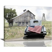 Farmhouse Wall Art Rustic Old Barn Canvas Painting Print Country Landscape Truck Pictures Wall Decor Framed Artwork Home Decoration for Living Room Kitchen Bathroom 12"x16"