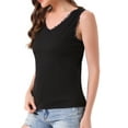 thumbnail image 4 of INSPIRE CHIC Womens Camisole Lacework Trim Modal Tank Tops Ruched Ribbed Knit V Neck Sleeveless Undershirt Cami Crop L Black, 4 of 6