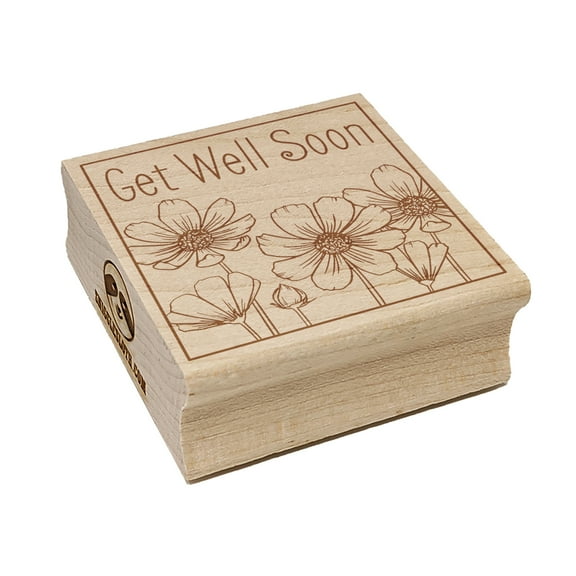 Get Well Soon Cosmos Flowers Drawing Square Rubber Stamp Stamping Scrapbooking Crafting - Small 1.25in