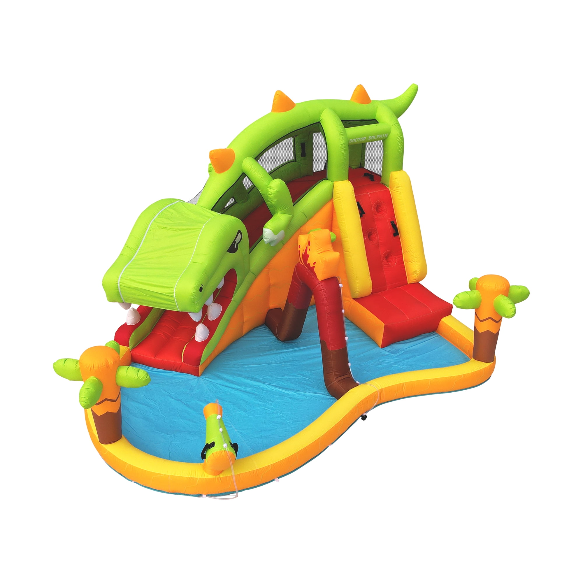 Inflatable Dinosaur Water Slide for Kids Ages 3-12, Backyard Water Park with Climbing Wall & Splash Pool, Blow Up Water Slide for Outdoor Summer Fun & Parties