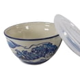 thumbnail image 3 of Ebros Set of 2 Ceramic Hokusai Great Wave Portion Meal Bowls 2 Cups W/ Lid, 3 of 6
