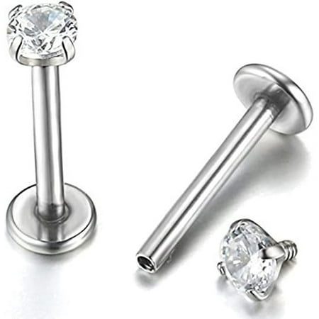 Xiao Hua 2pcs 16G 3mm Cubic Zirconia Inlaid Lip Rings Labret Nose Studs Helix Round Shape Stud Earring Body Piercing Jewelry