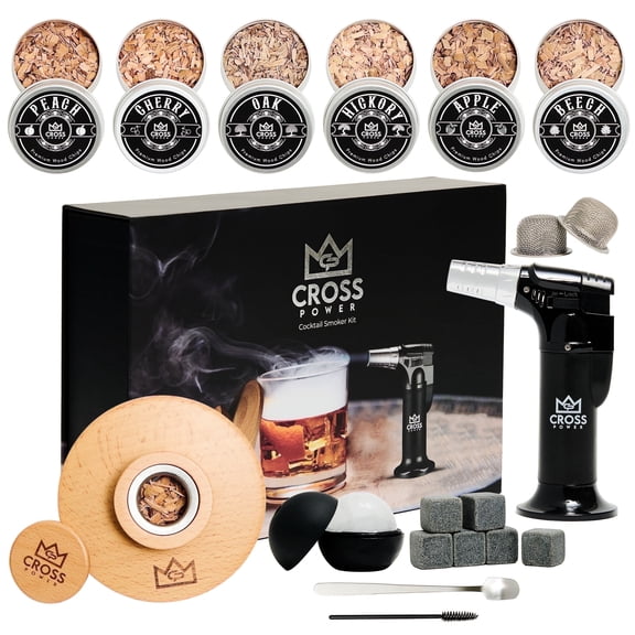 Premium Whiskey Smoker Kit – CrossPower - Smoke Cocktails, Whiskey, Old Fashioned & More, Great Gift for Men, No Butane
