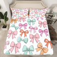 thumbnail image 2 of Homewish Lovely Bow Ribbon Queen Sheet Sets,Cute Cartoon Bowknot Flat Sheet,Rainbow Bowtie Queen Fitted Sheet For Girl Teens,Ultra Soft Home Decor,4pcs, 2 of 7