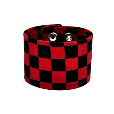 Fabric Jewelry - Black & Red Checkered Canvas Fabric Wristband Bracelet Cuff Vegan Friendly 2