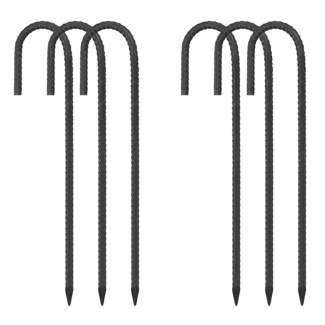 6 Paquete de Estacas de Rebar, Estacas de Tierra J Hook, Estacas de Carpa de Acero Galvanizado, Sujetador de Jardín para Viento Negro de 12"