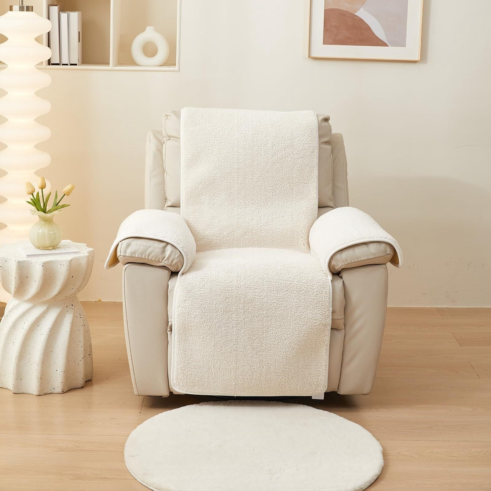 Recliner Chair Covers Fleece Soft Warm Sofa Slipcover Furniture Protector Non-Slip Washable Reclining Chair Cover for Kids, Pets