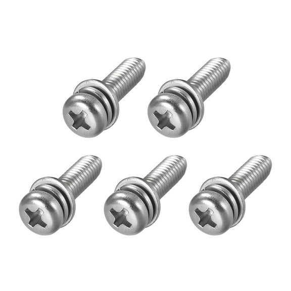 Unique Bargains M5 x 20mm Stainless Steel Phillips Pan Head Machine Screws Bolts Combine with Spring Washer and Plain Washers 5pc