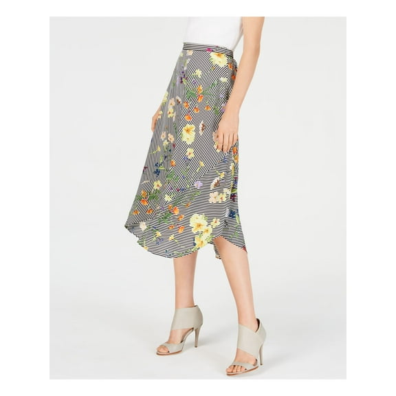 CALVIN KLEIN Womens Black Printed Midi Peasant Skirt Size L