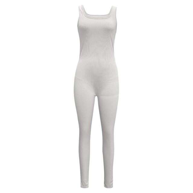 Women's Yoga Ribbed Jumpsuits Square Neck Tank Tops Rompers Sleeveless Exercise Gym Workout Jumpsuits Bodysuit
