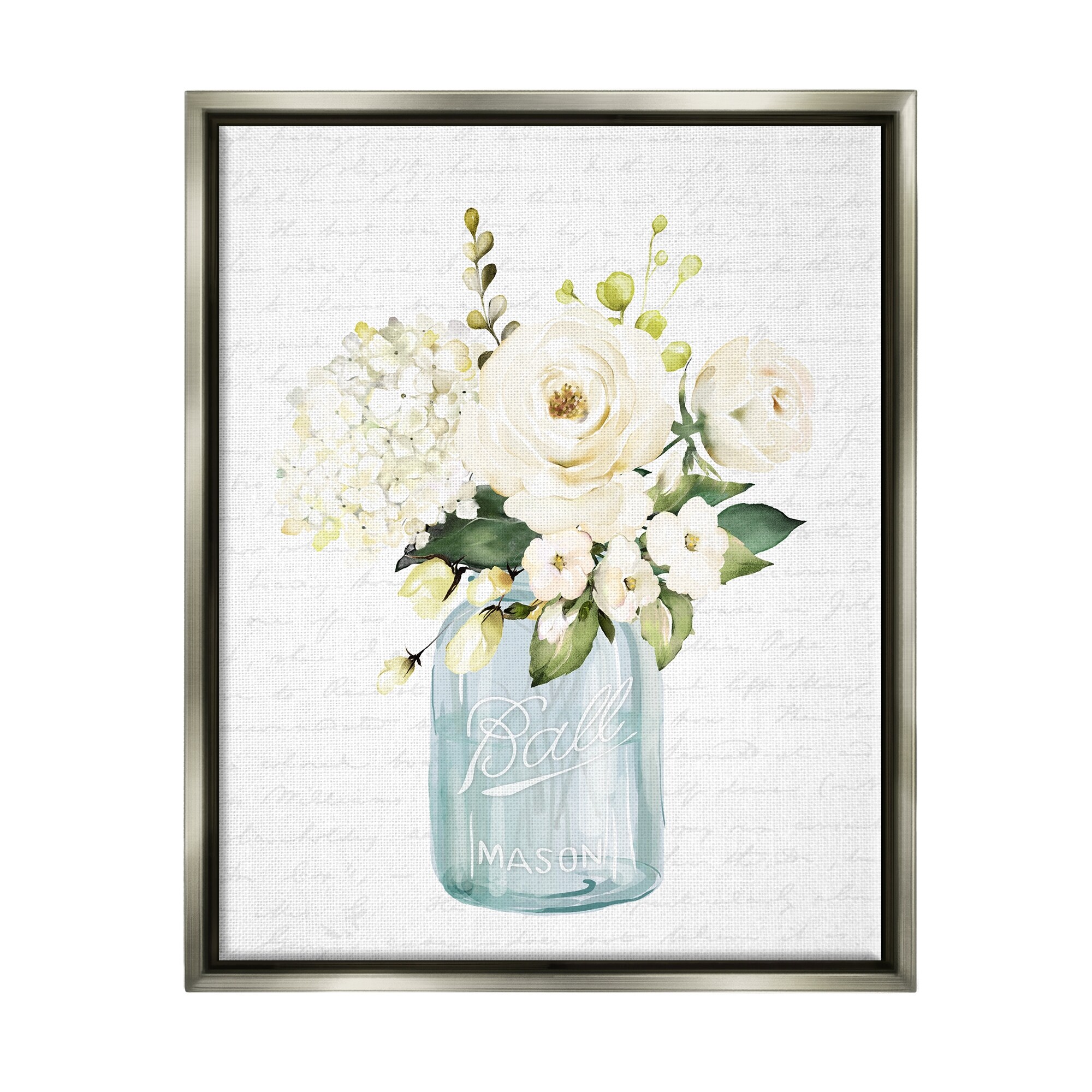 Stupell Industries Classic White Flower Bouquet Vintage Text Script Graphic Art Luster Gray Floating Framed Canvas Print Wall Art, Design by Lettered and Lined