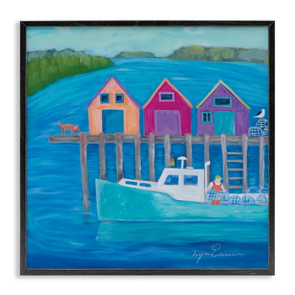 Stupell Industries Work Day at Seaside Village Black Framed Giclee Art, design by Lynn Ericson Fine Art