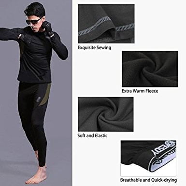 Green Plain Front Thermal - Vakker Thermal Underware Set Top and Bottom, Long Johns Sweat Fleece, Quick Drying, Soft Warm