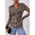 thumbnail image 3 of PRETTYGARDEN Women Button Down Floral Shirts Fall Trendy Long Sleeve V Neck Ruched Fitted Mesh Blouse Tops Date Outfits, 3 of 11