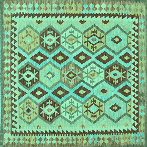 Ahgly Company Machine Washable Indoor Square Southwestern Turquoise Blue Country Area Rugs, 3' Square