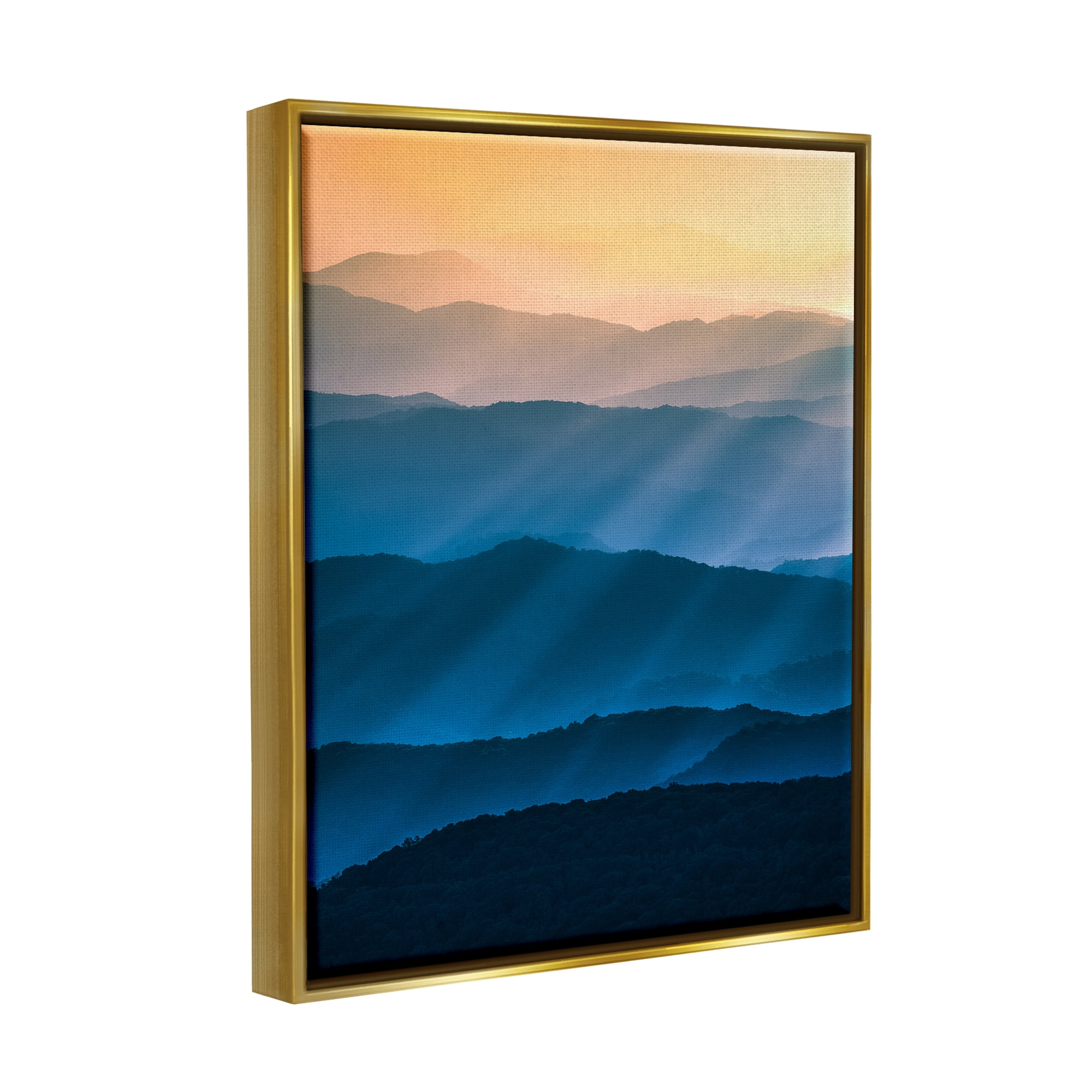 Stupell Industries Blue & Yellow Mountains Landscape Photography Gold Floater Framed Canvas Art Print Wall Art, 25 x 31