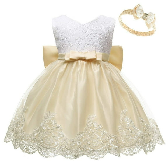 SonxaHe Newborn Girl Dress Lace Bow Sleeveless Princess Tutu Dress Elegant Birthday Party Dresses,2-Piece