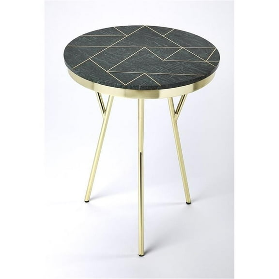 Beaumont Lane Metropolitan Living Marble and Brass Accent Table in Green