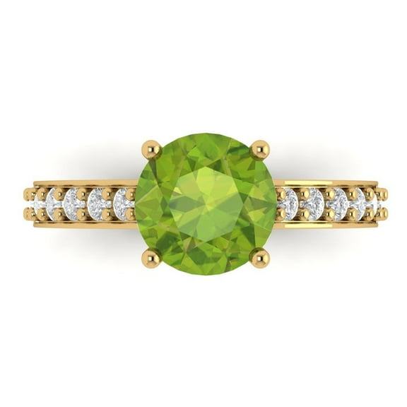 Clara Pucci 14K Yellow Gold 2.3ct Peridot Solitaire with Accents Ring