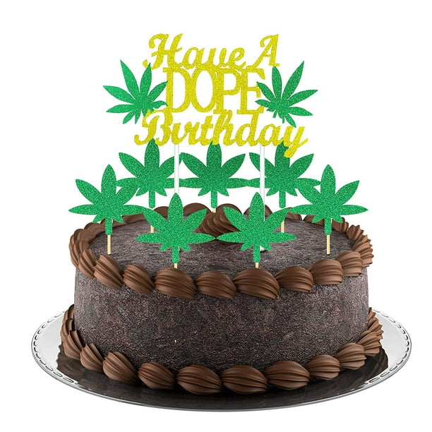 Pot Leaf Cupcake Toppers Set Include Have a Dope Birthday Cake Topper and  Weed Leaves Cupcake Toppers for Baby Shower Wedding 420 Birthday Party Home  Supplies (Green and Gold) 