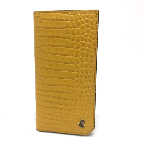 Pre-Owned JIMMY CHOO Flap Logo Embossed Wallet, Long Bifold Leather, Women's, Yellow (Good)