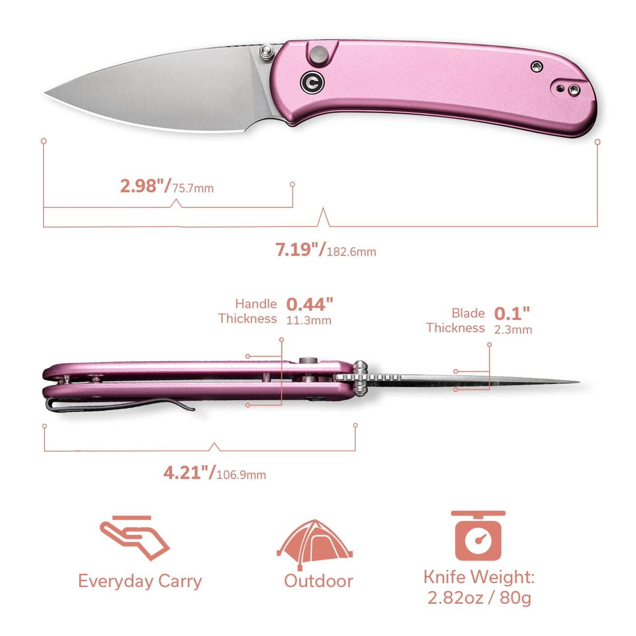 CIVIVI Qubit Pocket Folding Knife Button Lock Knife 2.98" 14C28N Blade C22030E-5