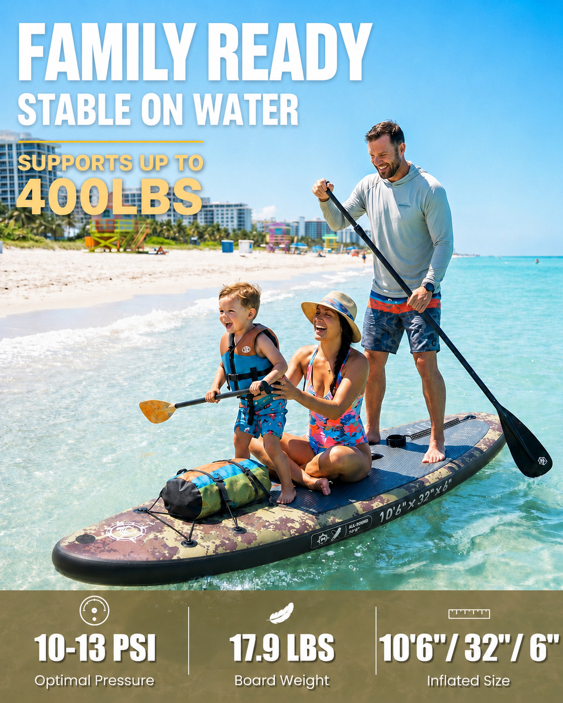 10'6" Inflatable Stand Up Paddle Board for Adults, Non-Slip EVA, Camera Mount, Camouflage