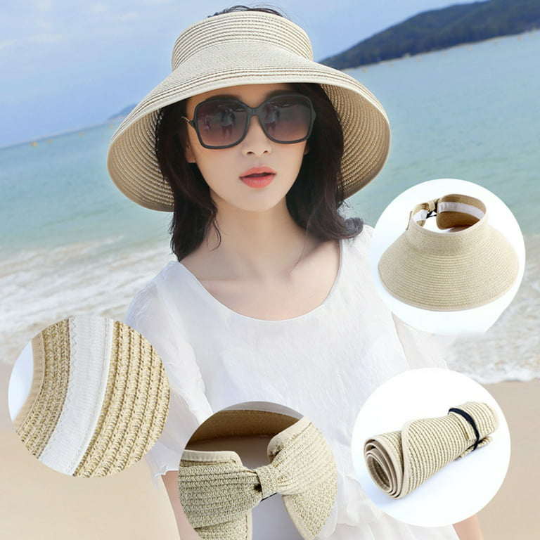 Women Straw Hat Bowknot Wide Brim Floppy Hats Female Lady Outdoor Foldable Beach  Sun Cap (Color : Beige) : : Clothing, Shoes & Accessories