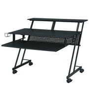 Black Music Recording Studio Desk with Keyboard Tray and Caster Wheels