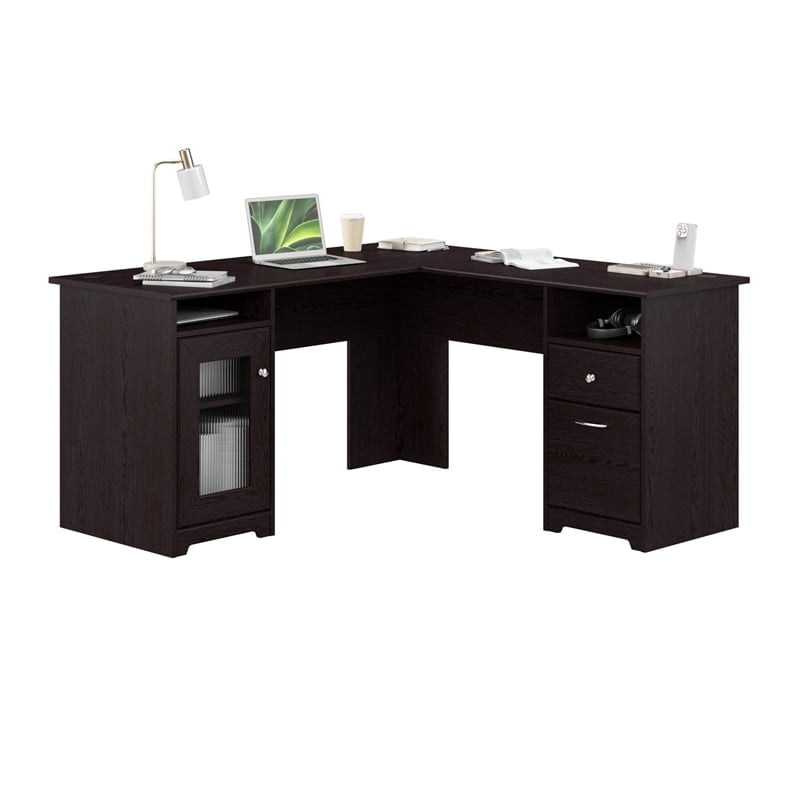 Cabot 60W L Shaped Computer Desk with Storage in Espresso Oak ...