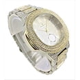 thumbnail image 5 of Charles Raymond Blinged Out Oblong Case Metal Mens Iced Out Hip Hop Wristwatch w/Matching Blinged Out Bracelet Set - 8475BM (Two Tone with Silver Bracelet), 5 of 9