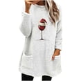 thumbnail image 1 of Pisexur Chandails de Noël pour Femmes en Molleton Doux à Manches Longues Col Rond Chandail Imprimé Verre de Vin Rouge de Noël chandail d'Hiver Chaud Épaissi avec Poches, 1 of 3