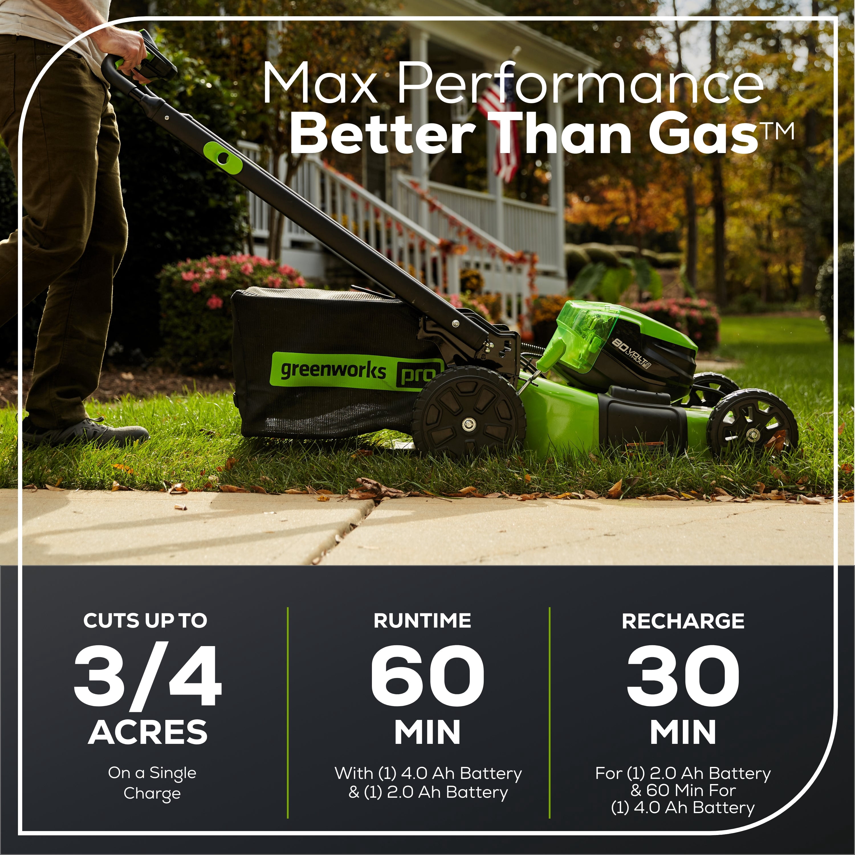 Greenworks Walk-Behind Mower 80V Cordless Battery 4-in-1 Self-Propelled 21 Inches